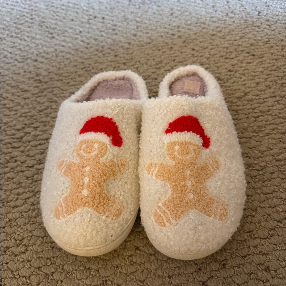 Adorable Cozy Gingerbread Slippers with Red Santa Hats